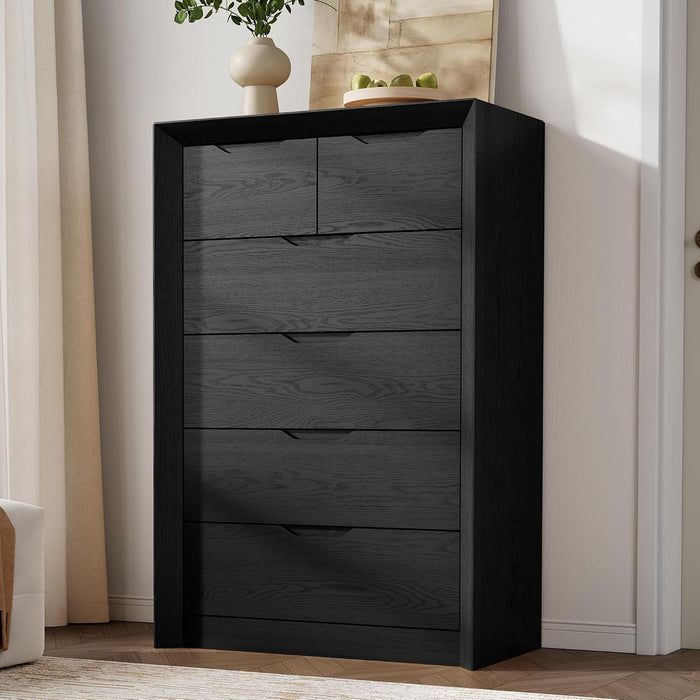 Black 6 Drawer Dresser for Bedroom, 47.4" Tall Chest of Drawers