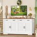 63" Buffet Cabinet with Storage, Large Sideboard Buffet Cabinet with 2 Adjustable Shelves and 4 Doors, Modern Farmhouse Coffee Bar for Kitchen, Living Room, White