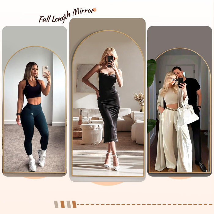 71" X 31" Arched Full Body Mirror,Standing or Leaning Tempered Glass Shatterproof Full Length Mirror with Stand for Bedroom Living Room Entryway,Gold