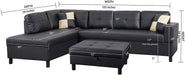Sectional Sofa, L-Shape Faux Leather Sectional Sofa Couch Set with Chaise, Ottoman, 2 Toss Pillow Using for Living Room Furniture.（Black）