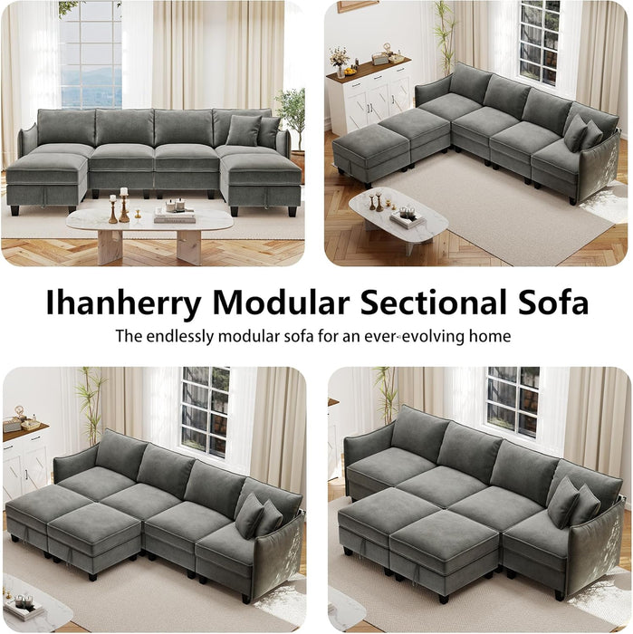Charcoal Grey Luxurious Modular U Shaped Sectional