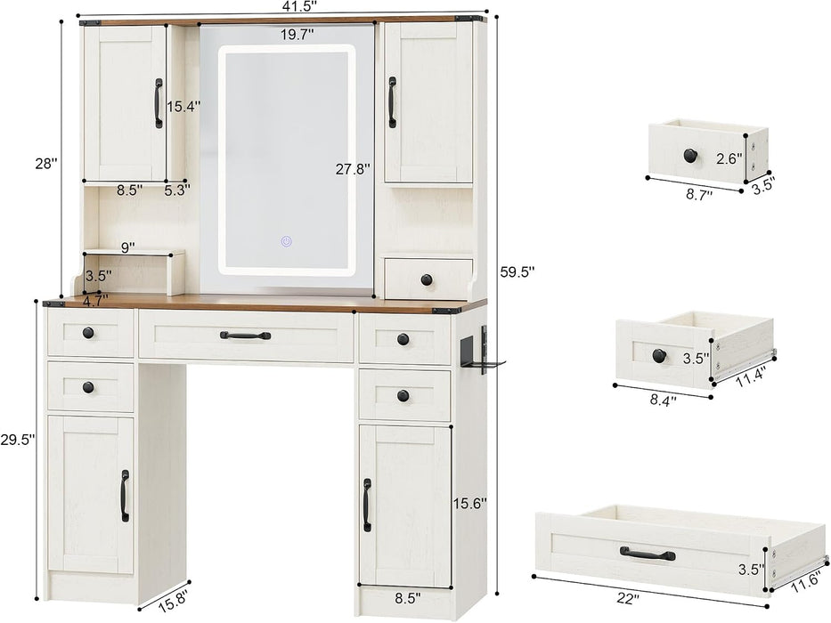 Brown Vanity Desk With BuiltInLED Lighting Mirror