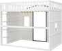 Full Size Wood House Loft Bed with Ladder, Kids Playhouse Bed with Window for Girls Boys, White+Gray