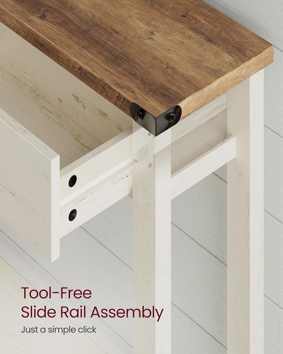 LIRY Collection - Console Table with 3 Drawers and Open Storage Shelf, Narrow Entryway Sofa Table for Living Room, Farmhouse Style, Metal Corners, Honey Brown and Rustic White ULNT142WJ02S