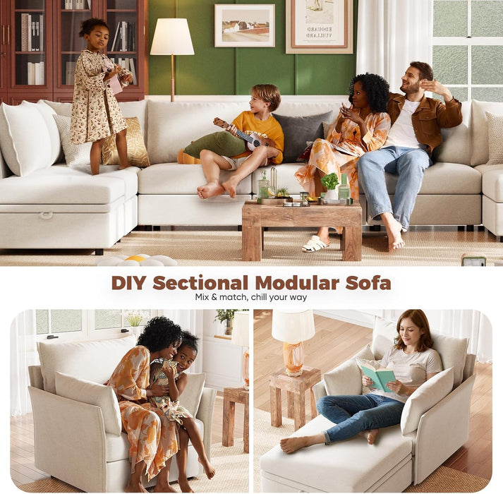 Oversized Accent Chair, Upholstered Modern Sofa Chair with Removable Backrest & Detachable Cover, 24.5" Deep Seat Large Reading Armchair for Living Room Bedroom Office - Chenille White Set of 1