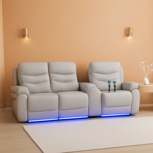 LED Power Recliner Sofa for Living Room Furniture Set, Leather Sectional Sofa Set, Reclining Sofa and Loveseat with USB Port/Storage Console/Cup Holders(Grey Sofa+Loveseat)