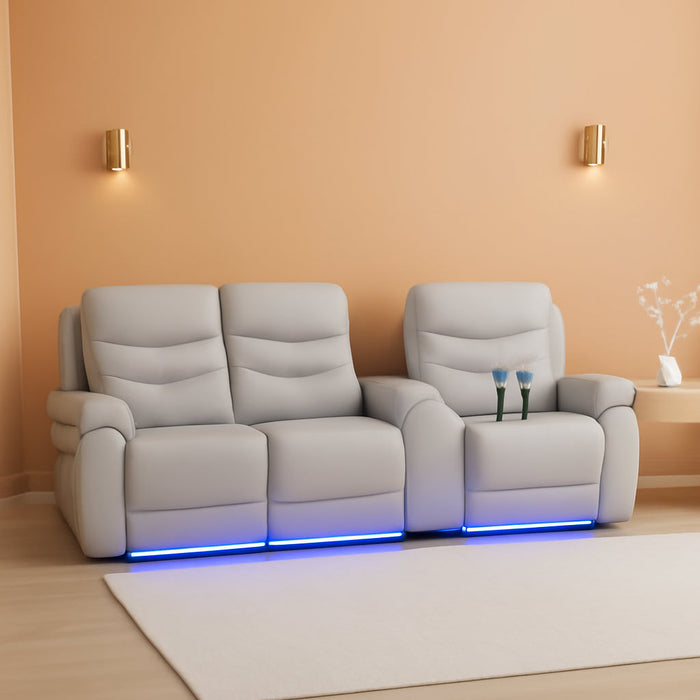 LED Power Recliner Sofa for Living Room Furniture Set, Leather Sectional Sofa Set, Reclining Sofa and Loveseat with USB Port/Storage Console/Cup Holders(Grey Sofa+Loveseat)