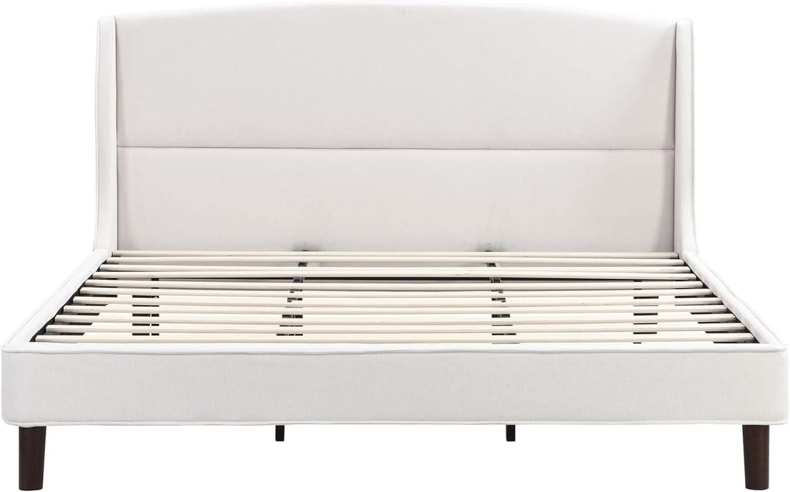 Cordo 44.50" H King Size Bed Set, Upholstered Platform Bed with Wingback Headboard, Solid Wooden Slats Panel Support, No Box Spring Needed, Easy Assembly, Beige