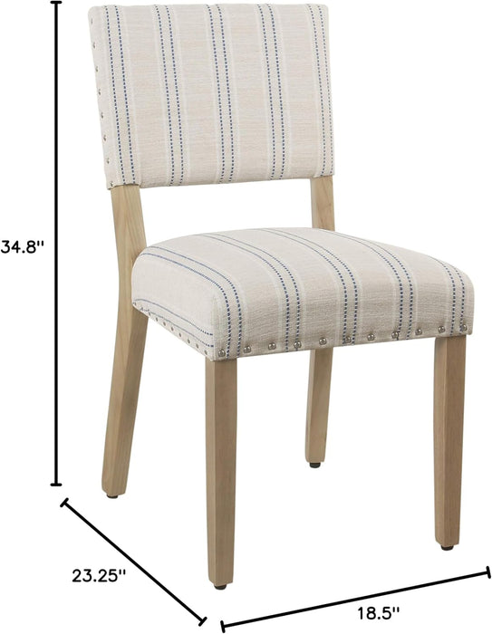 Home Decor | Upholstered Dining Chairs | Dining Chairs Set of 2 with Nailhead Trim | Decorative Home Furniture, Blue and White Stripes