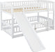 Bunk Bed Twin over Twin with Slide and Stairs, Twin Bunk Bed for Kids, Girls, Boys, Floor Bunk Bed with Fence and Door, White