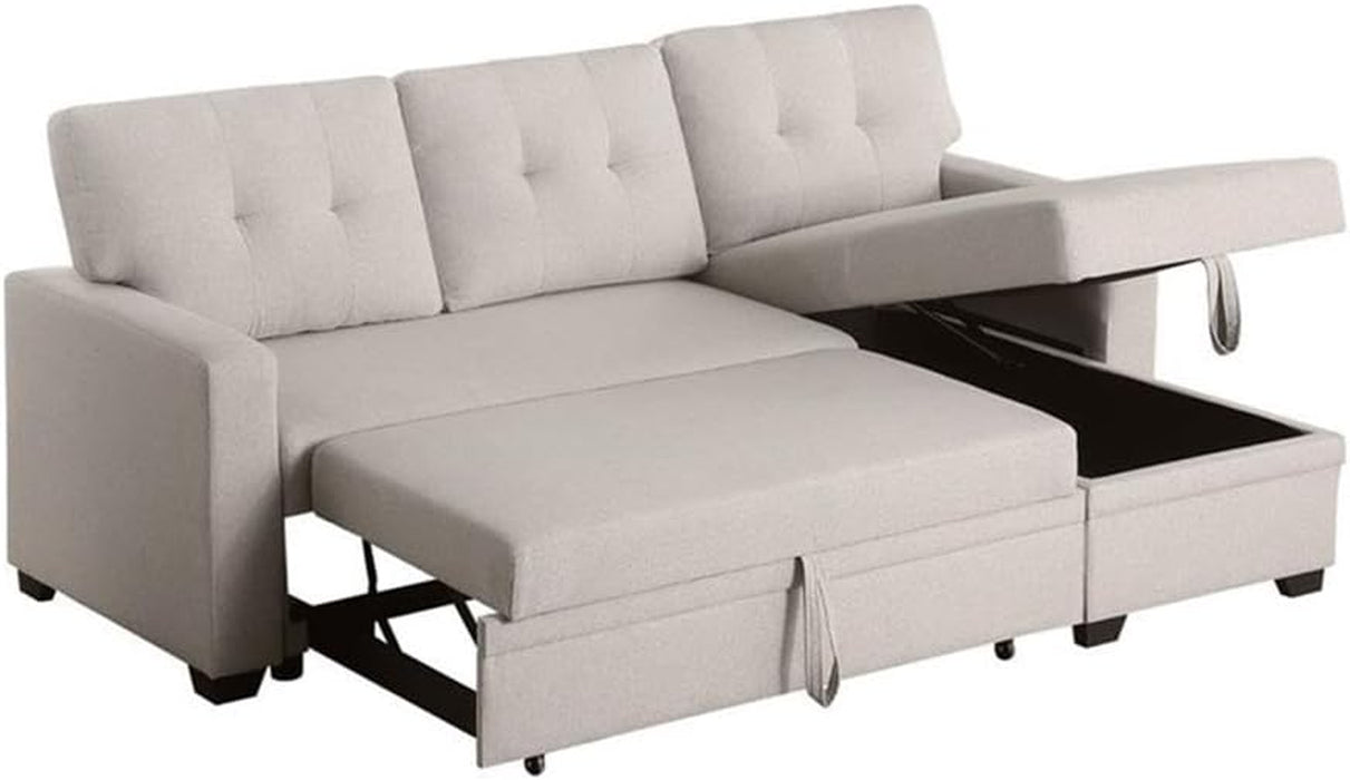 Beige L Shaped Convertible Sleeper Sectional Couch