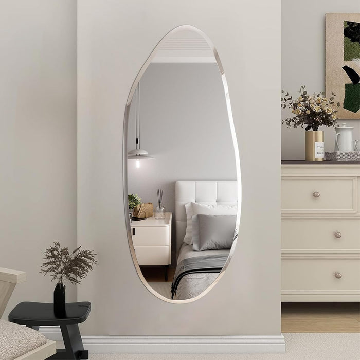 Irregular Wall Mirror,47X20 Asymmetrical Frameless Bathroom Mirror