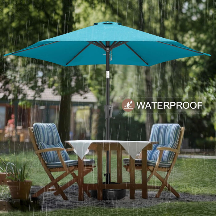 9Ft Patio Umbrella Outdoor - Table Umbrella with Push Button Tilt and Crank, UV Protection, 6 Sturdy Ribs, Market Umbrella for Garden, Deck, Backyard, Lawn, Pool and Beach(Aqua Blue)