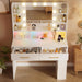 Vanity Desk with LED Lights Mirror & Charging Station, Makeup Vanity with Storage Drawers and Shelves, Modern Dressing Table for Women Girls Bedroom, Ivory White