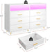 White Dresser with LED Lights, 6 Drawers & 2 Open Shelves Top Dresser for Bedroom, Wood Chests of Drawers