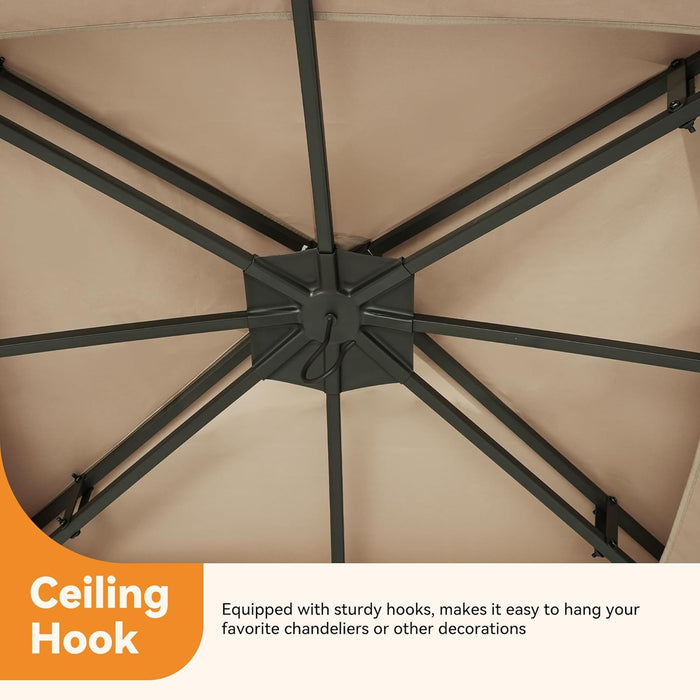 Patio Gazebo 11'X13' with LED Lights & Bluetooth Speaker, Heavy Duty Outdoor Canopy Shelter with Metal Frame, Double Roofs, Soft-Top Gazebo with Netting and Curtains for Backyard