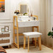 Small Vanity Desk with Mirror and Lights, White Makeup Vanity Desk with 3 Drawers, Adjustable Heights, 3 Color Lighting Modes, Compact Bedroom Dressing Table with Stool for Small Space