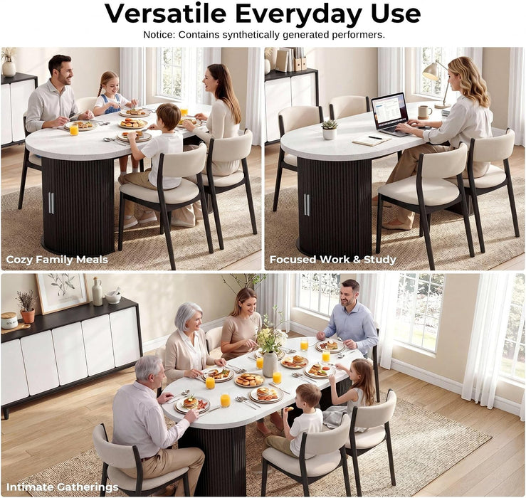 71" Oval Dining Table with Storage, Fluted Base, Black | Seats 4-6 for Daily Dining and up to 8 for Gatherings; 397 Lb Capacity, Hidden Storage, and Faux Quartz Finish.