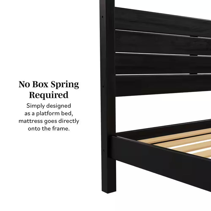 Minimalist Black Wood Frame King Plank Canopy Bed