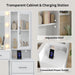 59'' W Large Makeup Vanity Desk with Mirror and Lights, White Vanity with Power Outlet, 8 Drawers & 2 Cabinets, 3 Lighting Modes Brightness Adjustable, Glass Top Vanity with Chair for Bedroom