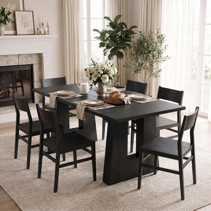 63" Dining Table for 4-6 People, Modern Kitchen Table, Black