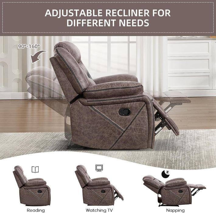 Manual Recliner Chair, Faux Leather Single Reclining Sofa Chair with Overstuffed Armrest and Headrest, for Living Room, Bedroom Furniture, Meeting Room, Grey
