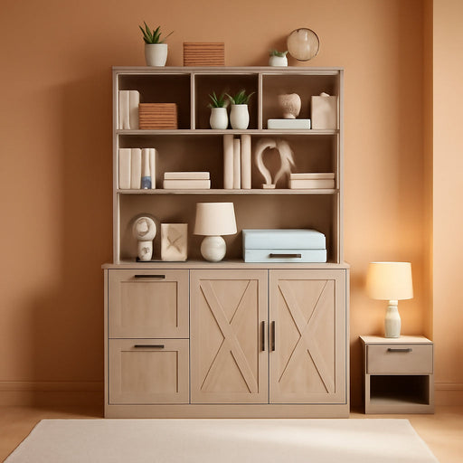 LightBrown Executive Bookshelf Printer Stand With Outlet