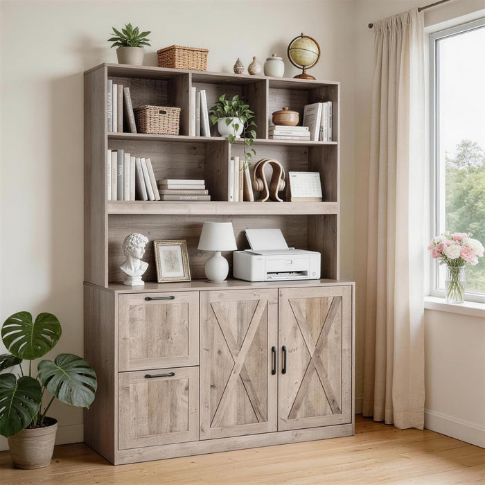 LightBrown Executive Bookshelf Printer Stand With Outlet
