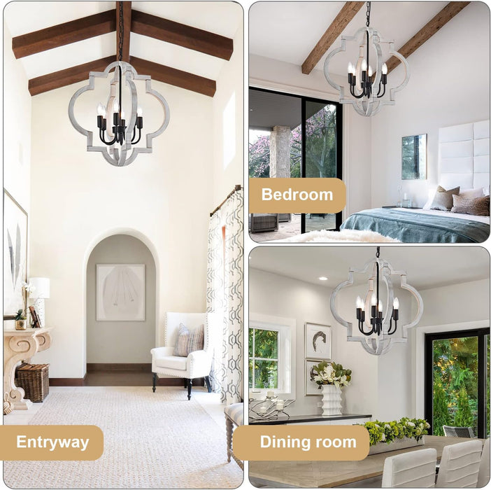 21 Inch Farmhouse Distressed White Wood Chandelier