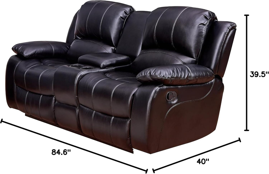 2PC Bonded Leather Recliner Set, Sofa, Loveseat, 8018, Black