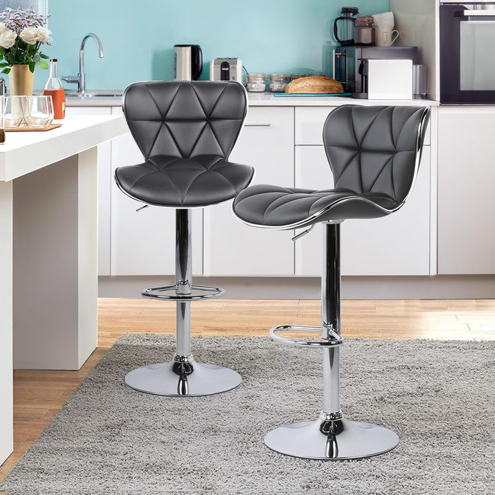 Bar Stools, Stylish Adjustable PU Leather Swivel Barstools, Counter Height Bar Chair Set of 2 with Foma Padded for Home Kitchen, Grey