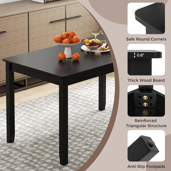 Dining Table for 4 People, 48"X 29" Kitchen Table with Wood Legs, Load 330 Lbs, Rectangular Dinner Table for Small Space, Dinette, Apartment, Living Room, Dining Room (Black)