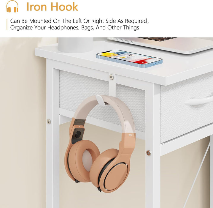 33" Small Computer Desk with 5 Fabric Drawers, White, 14.2" D