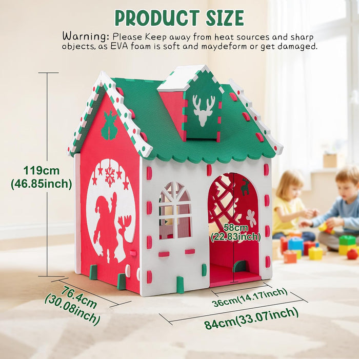 EVA Foam Kids Playhouse, DIY Building Blocks Toy, Indoor Outdoor Children'S Play Tent, Creative Fun House Gift for Toddler Children Ages 3 and Up, Green Roof