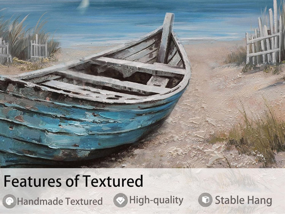 Boat Canvas Wall Art Nautical Art Wall Decor for Living Room, Blue Teal Bedroom Picture Textured Beach Painting Framed Artwork Dining Room Home Office Kitchen, Large 40"X20"