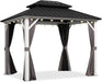 8' X 10' Outdoor Gazebo Galvanized Steel Double Roof White Aluminum Frame Hardtop Heavy Duty Gazebo with Curtain and Netting for Patio Garden and Backyard, Grey