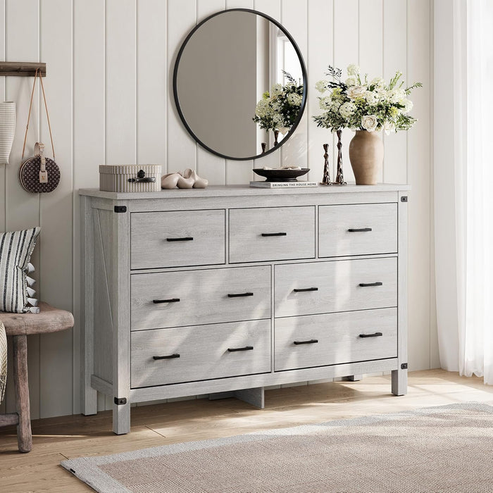 Farmhouse Dresser Featuring Seven Deep Drawers Grey