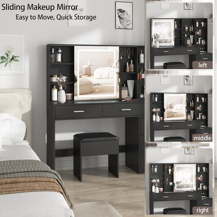 Black Makeup Vanity Desk With IlluminatedMirrorLED