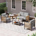 Aluminum Outdoor Patio Furniture Set with Dual-Layer Coffee Table, 4 Piece Modern Patio Conversation Sets with PE Rope, Outdoor Sectional Sofa with Thick Cushions for Balcony, Deck, Gray