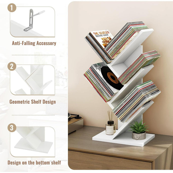 4 Tier Tree Bookshelf, Small Bookcase, Free Standing Tree Bookcase, Bookshelf for Bedroom, Book Shelf Organizer, Small Bookshelf, White