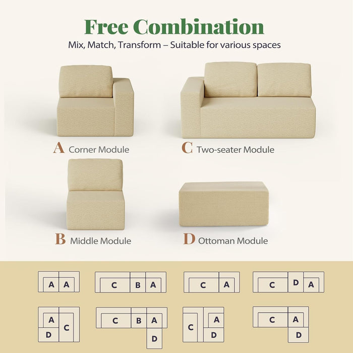 136Inch Modular LShaped Sectional Sofa BeigeBoucle