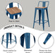 24" Metal Bar Stools Set of 4 Counter Height Barstools, Industrial Counter Stool Kitchen Bar Chairs with Modern Wooden Seat, Distressed Navy