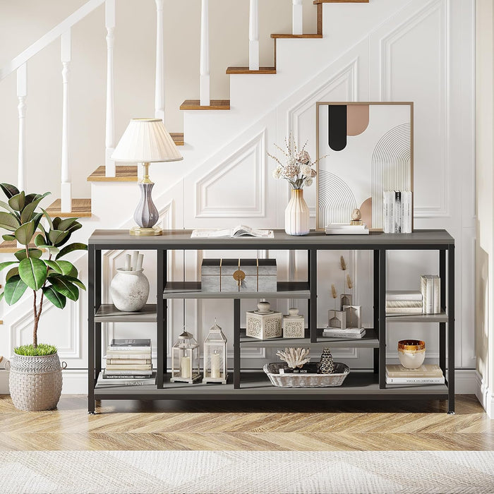 Console Sofa Table, 70.9 Inch Extra Long Console Table behind Couch with Storage Shelves, 3-Tier Modern Narrow Entryway Hallway Accent Table for Living Room, Grey