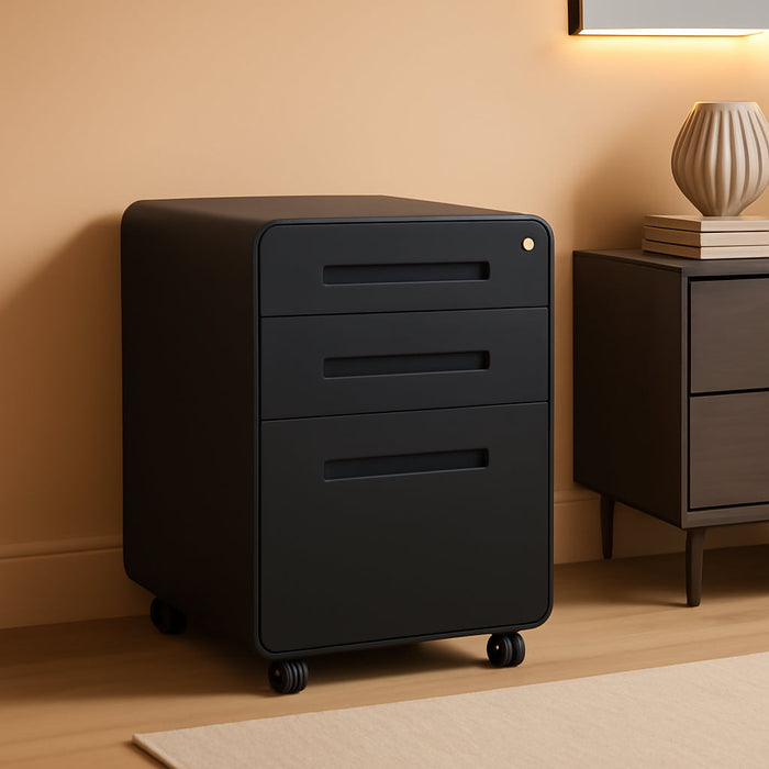 Mobile Filing Cabinet 3 Drawer, Rolling Small File Cabinet with Keys under Desk, Modern Black Filing Cabinet for Home Office with Anti-Tilt Wheels, A4/Letter/Legal Hanging File Drawers
