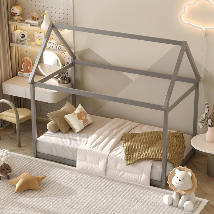Grey Twin Montessori Playhouse Bedstead Slats Frame