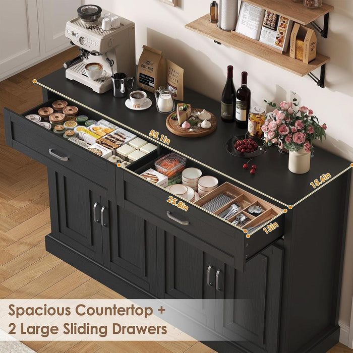 Sideboard Buffet Cabinet with Storage, Black Coffee Bar Cabinet