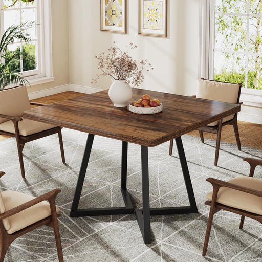 Square Dining Table 31.5in Industrial Rustic Brown