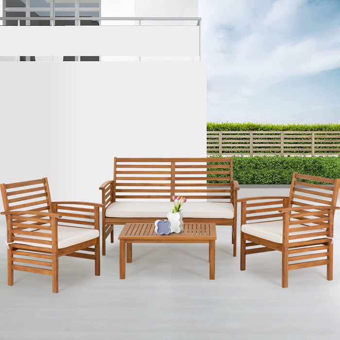 Outdoor Wood Sofa Set Patio Conversation Sets Acacia Patio Sofas Set with Thick and Soft Cushions Easy to Assemble Patio Furniture Set Natural Acacia Wood Compact and Sturdy Design Furniture Set