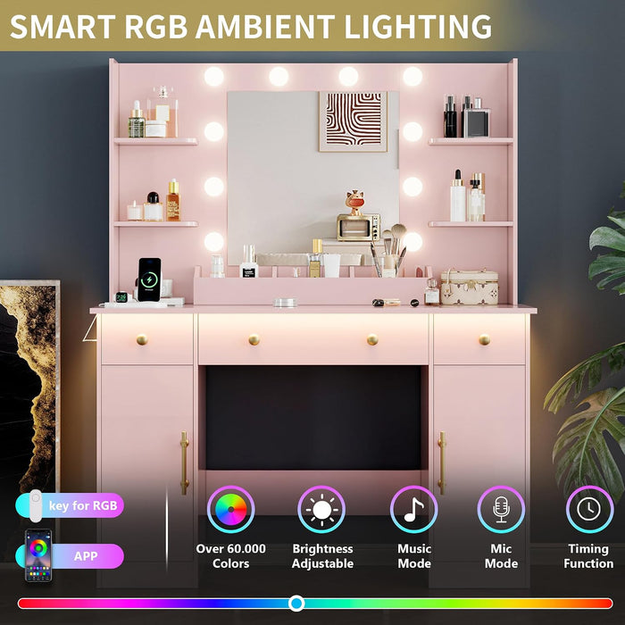 43 Inch MagentaPink Vanity Desk Illuminated Mirror