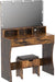 Makeup Vanity with Lighted Mirror & Power Outlet, Makeup Table Vanity Set with 3 Lighting Colors, Brightness Adjustable, Brown